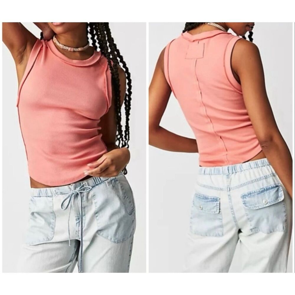 Free People We The Free Kate Ribbed Stretch Tank Top coral Womens XS NEW